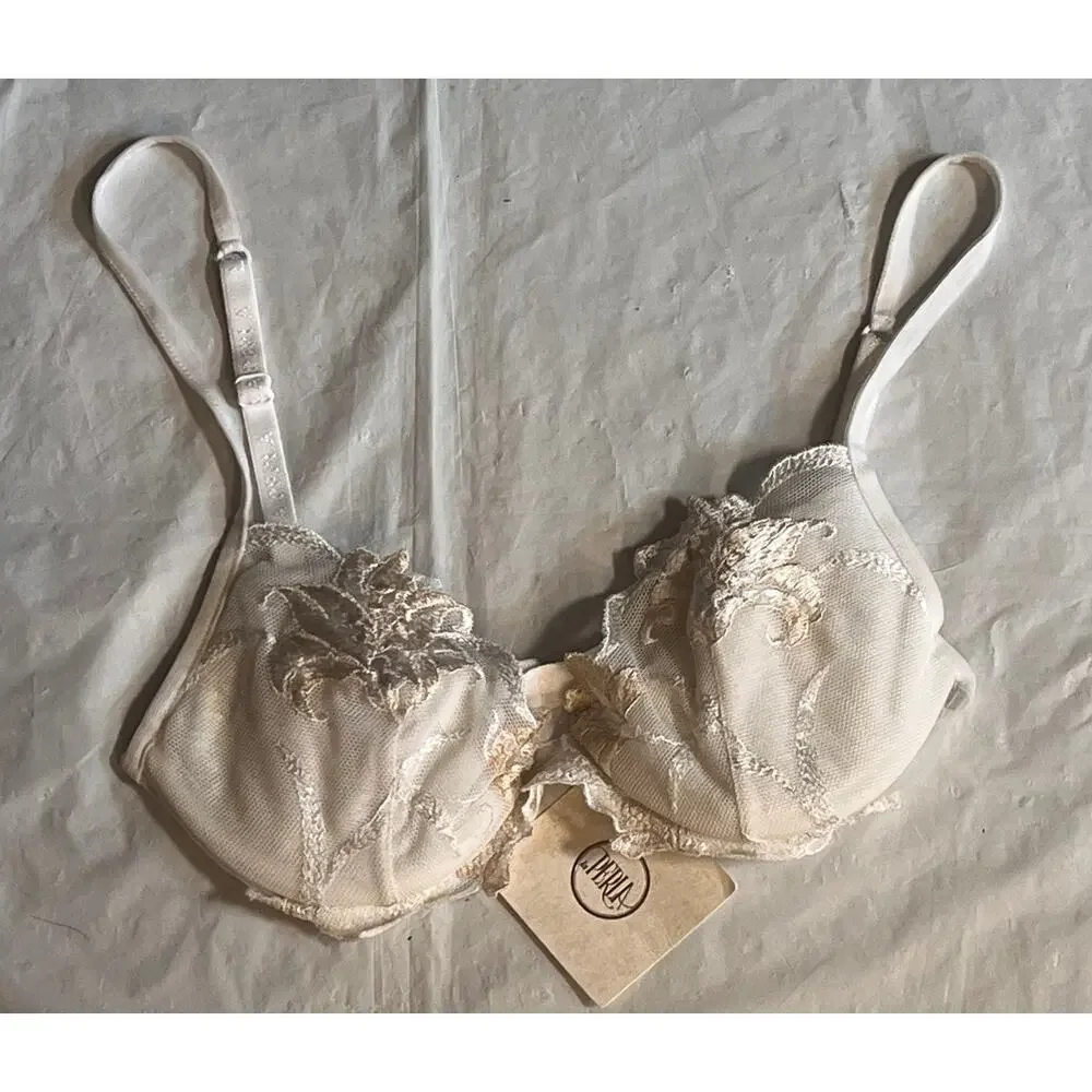 Vintage La Perla Ivory Floral Lace Luxury Italian Underwire Bra Size: 34B NWT - Picture 13 of 13
